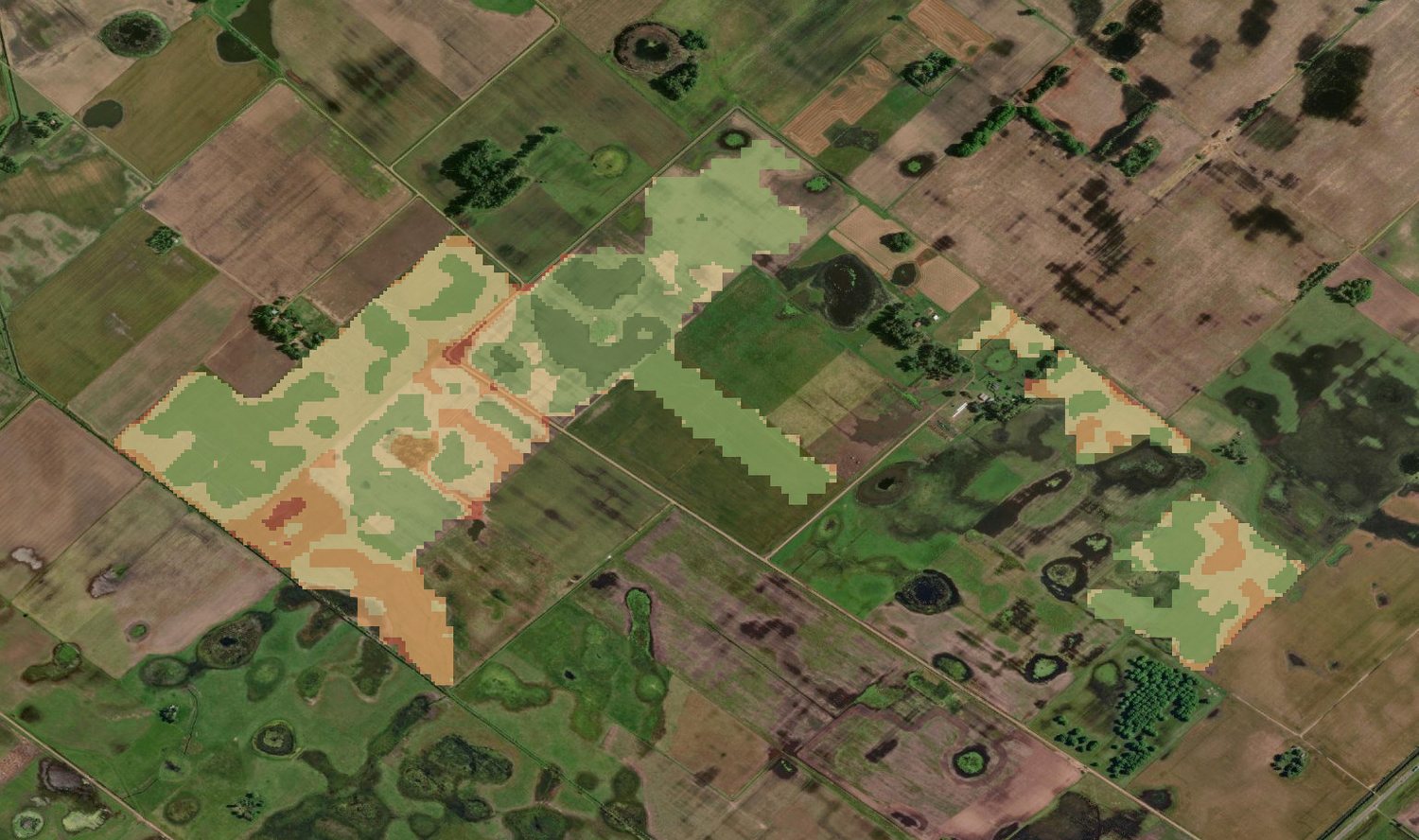 Ambientación de la parte agrícola de Don Alejandro sobre imagen satelital