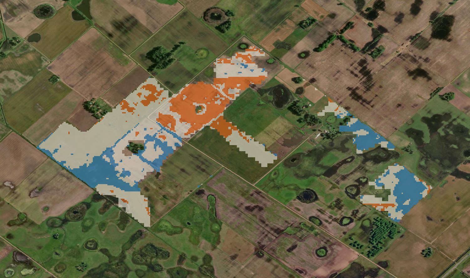 Cruce del NDVI con el índice de productividad del suelo de Don Alejandro sobre imagen satelital